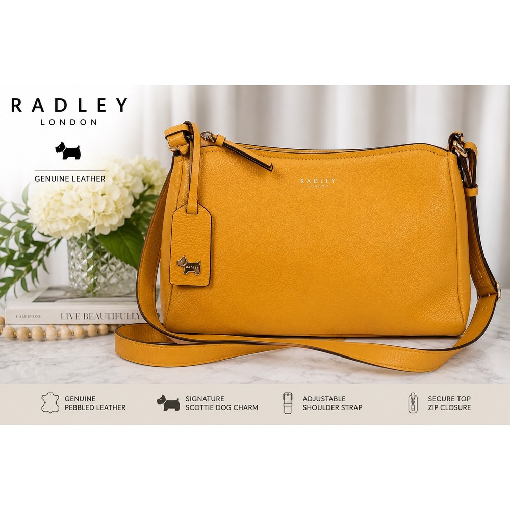 Radley London Yellow Pebbled Leather Crossbody Bag Scottie Dog Charm